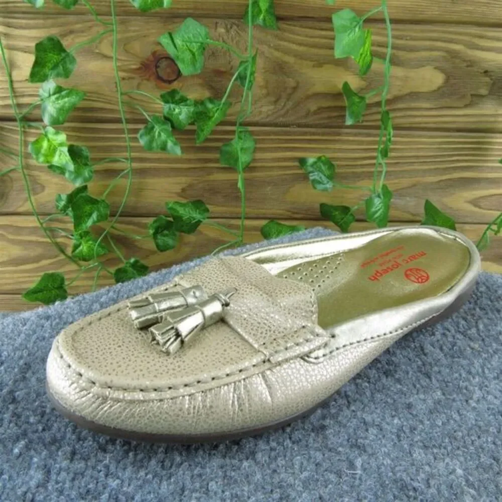 Marc Josef Pearl ST‎ Women Mules Shoes Gold Leather Slip On Size 8.5 Medium